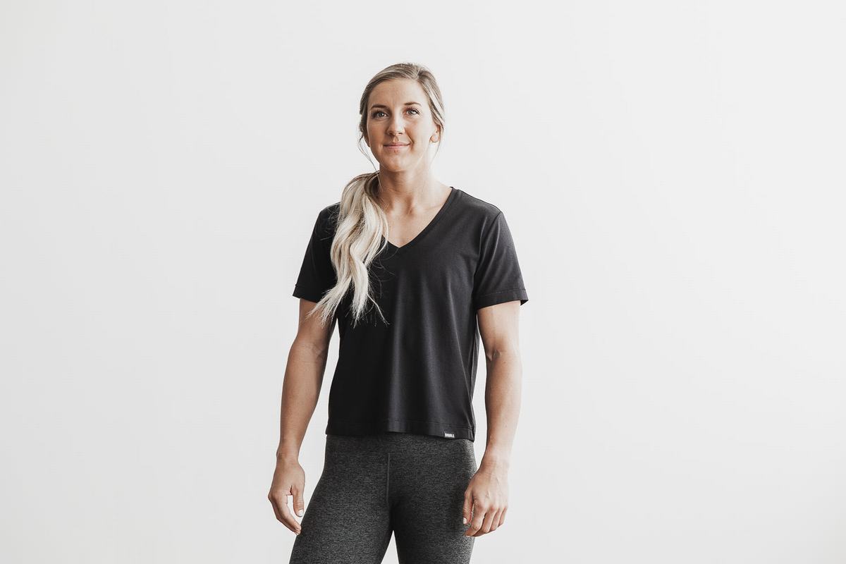 Nobull Lightweight V-Neck Women's T Shirts Black | Australia (LN5304)